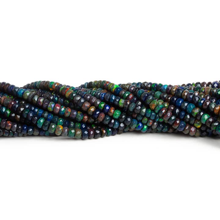 The Bead Traders - Wholesale Beads - 4-6mm Black Ethiopian Opal Faceted Rondelles 16 inch 135 beads2