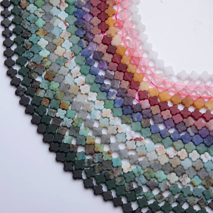 8mm Natural Gemstone Quatrefoil Bead Strand Finding | WA-3187 ~ WA-3204 for wholesale by Aim Eternal