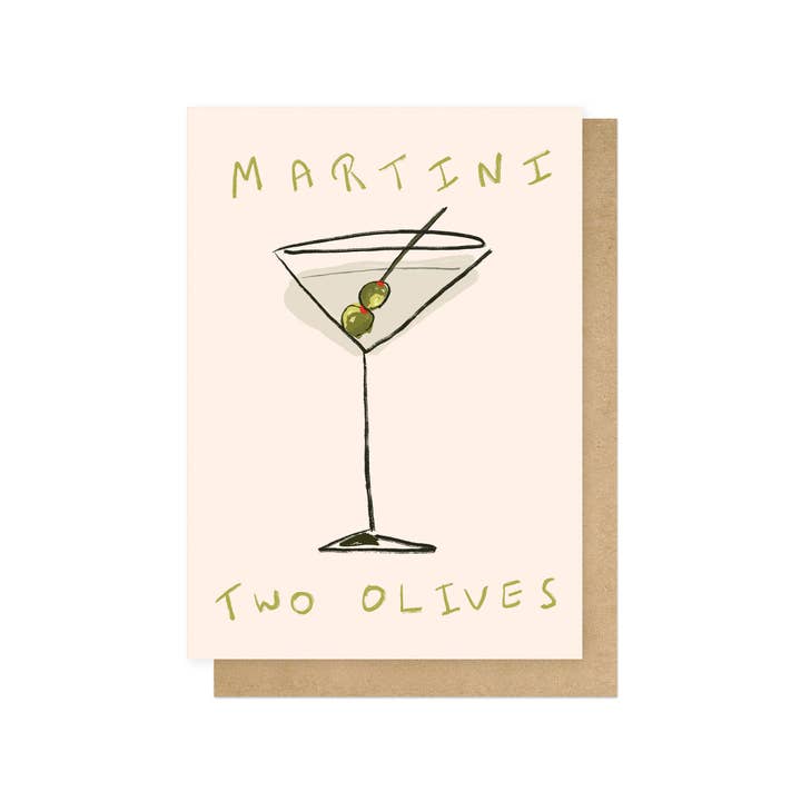 Martini Two Olives Greetings Card for wholesale by East End Prints - Greetings Cards & Postcards