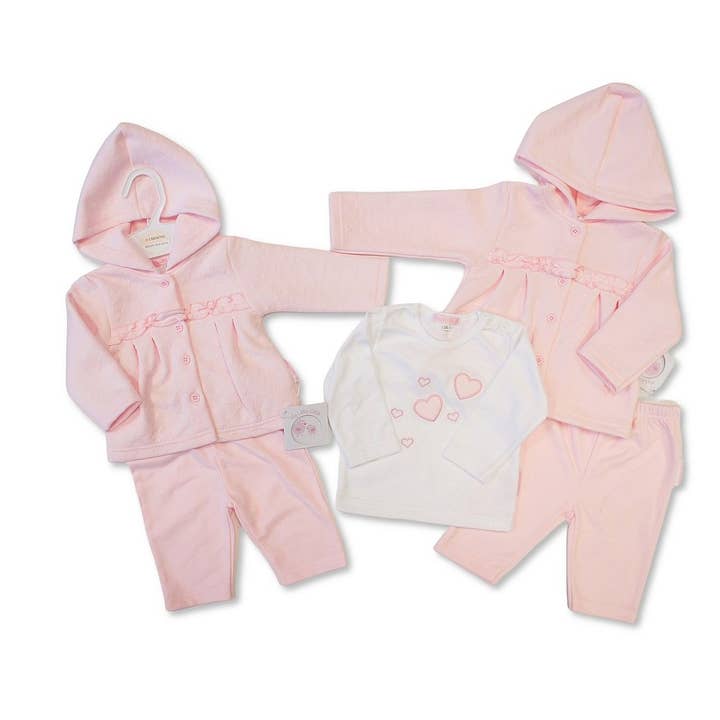 Baby Girls Heart Embossed 3 pcs Set with Hood for wholesale by Sheldon International