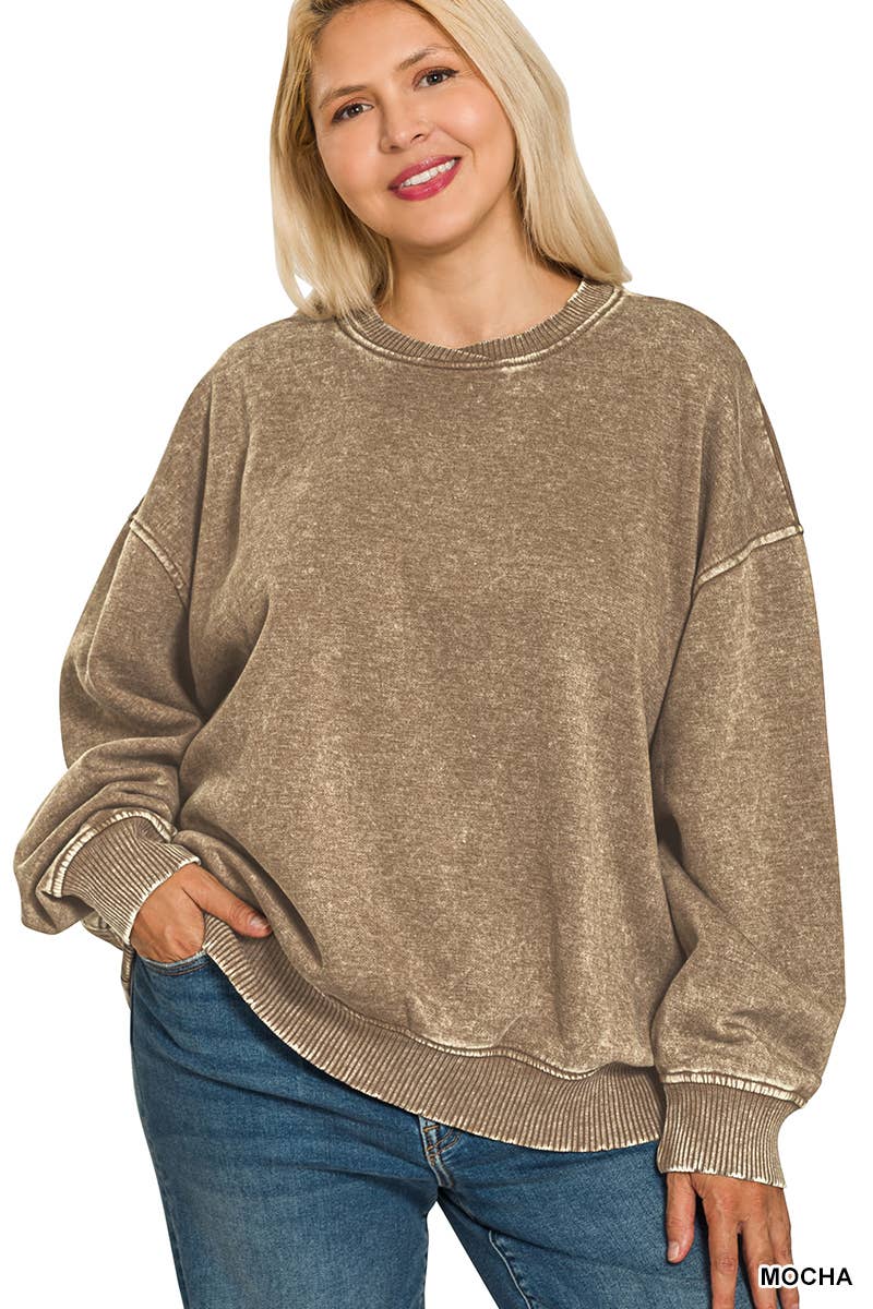 42POPS - Vendita all'ingrosso Felpa - Donna - ._ 0812 Plus Pullover in Pile Oversize Lavaggio Acido SI-280818