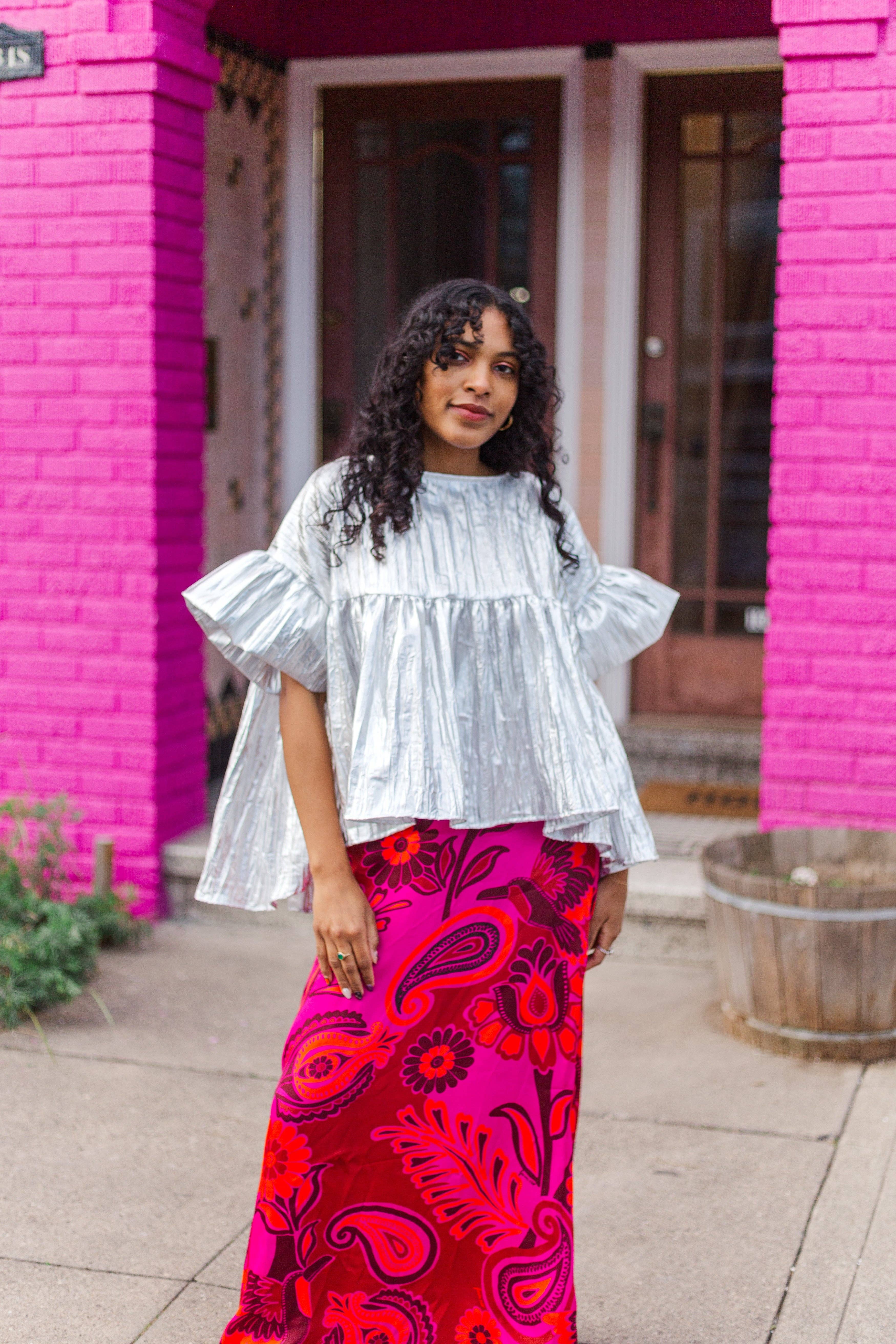 Nettle Studios - Wholesale Blouse - Women's - Size-Inclusive Plus Size Womens Silver Metallic Gathered Top19