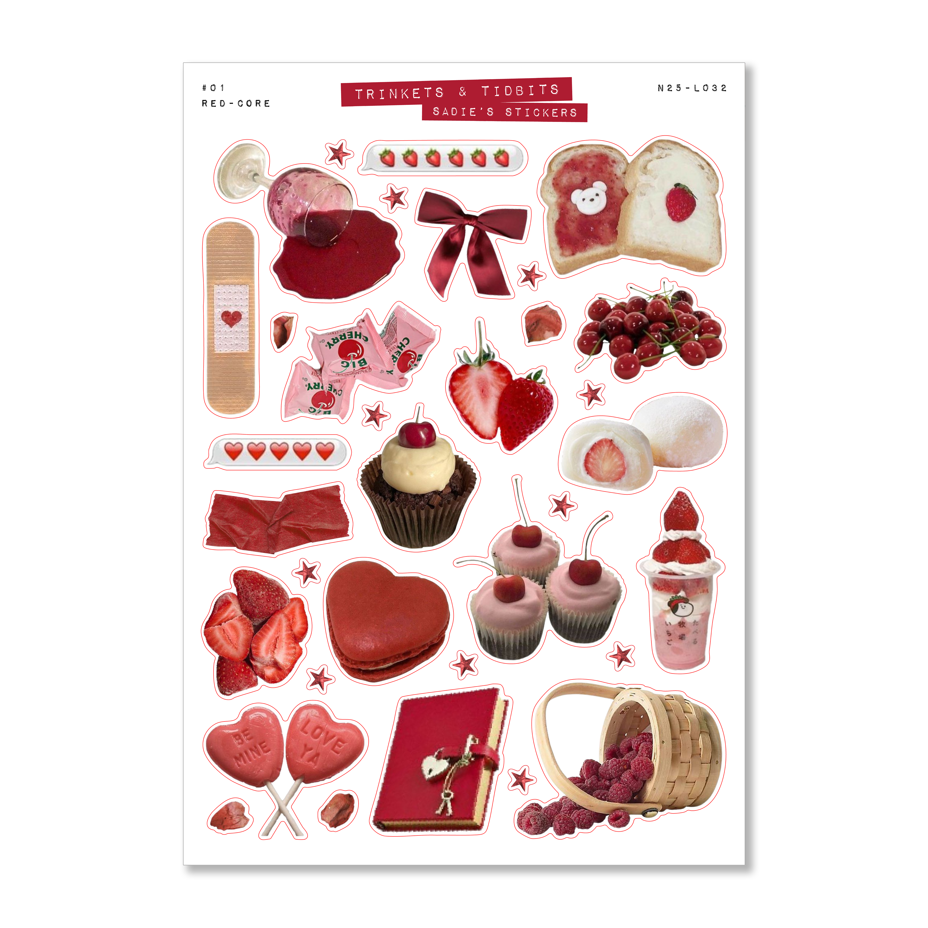 Sadie's Stickers - Wholesale Sticker - Red-Core Aesthetic • Trinkets & Tidbits Sticker Sheet1