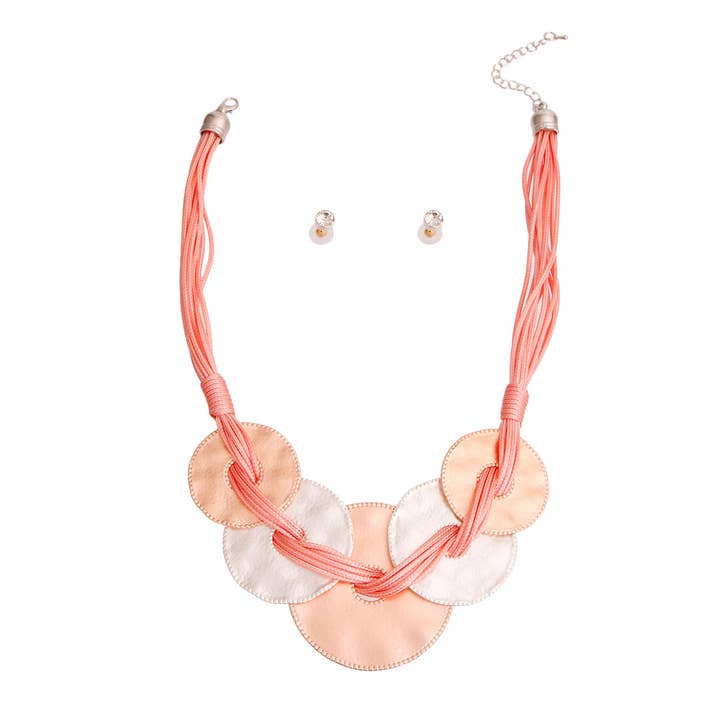 Pink Cord Metal Disc Necklace for wholesale on Faire1