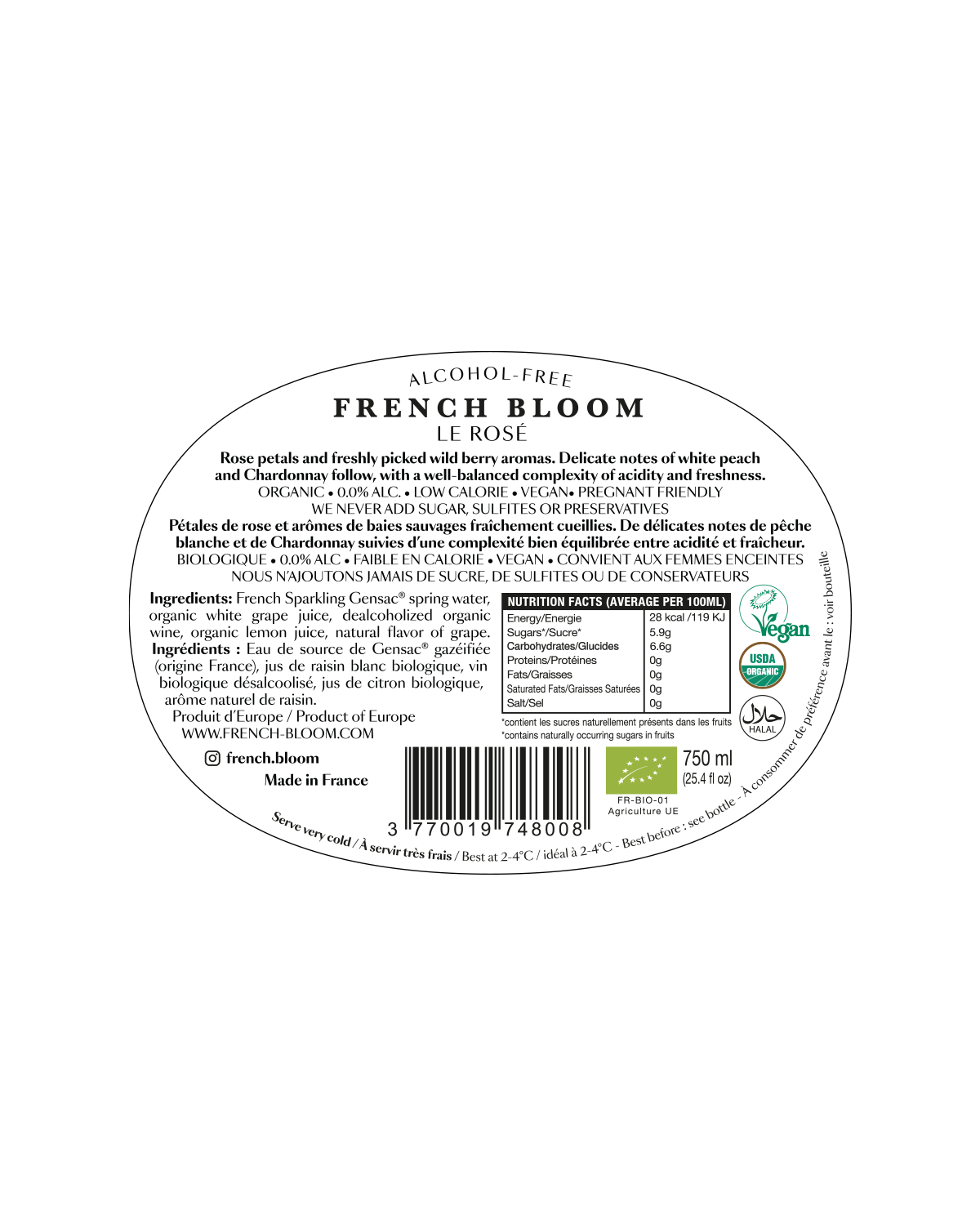 French Bloom - Wholesale Non-Alcoholic Spirits/Wine/Beer - LE ROSÉ, ALCOHOL-FREE ORGANIC FRENCH BUBBLY4