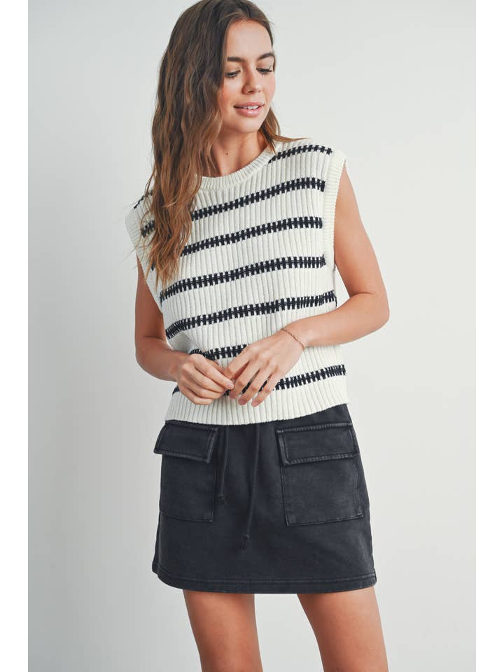 BUTTERMELON - Wholesale Tank Top - Women's - Crew Neck Striped Knit Tank Top - BMW7324