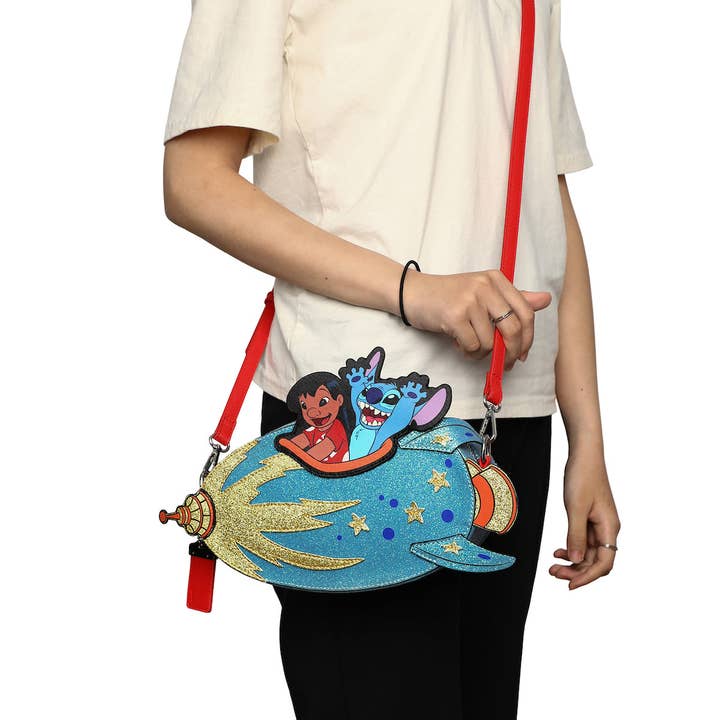 Bioworld Merchandising - Wholesale Crossbody Bag - Women's - Lilo & Stitch Rocketship Women's Novelty crossbody bag With Glitter Fabric6