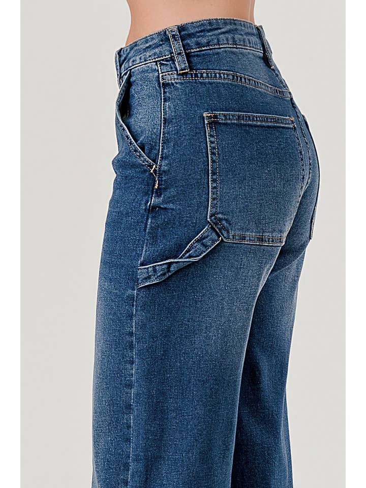 M5226HW - Dark Wash - High Rise Denim Wide Trousers for wholesale on Faire4