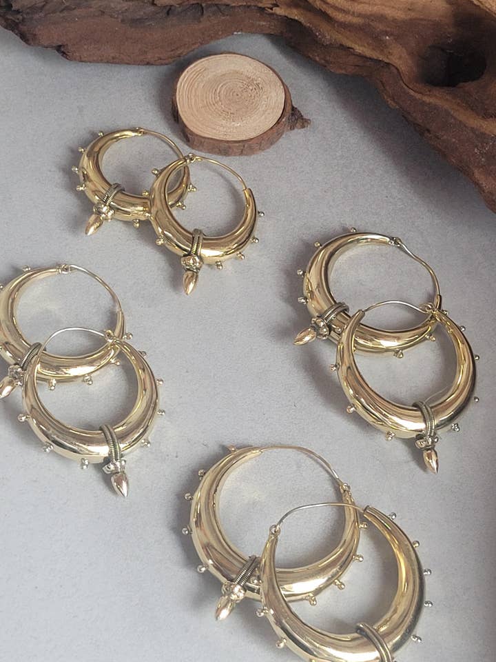 Brass Tribal Hoop Earrings: Chunky Golden Bohemian Jewelry for wholesale by Laboheme