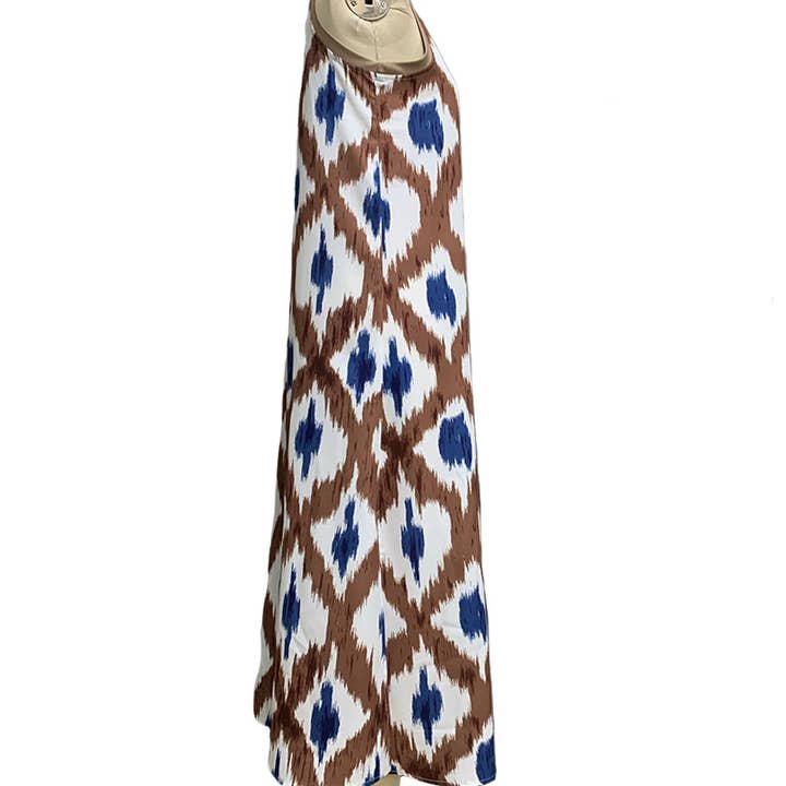 COFFEE PRINTED CARDIGAN V-NECK SLIT LONG DRESS for wholesale on Faire