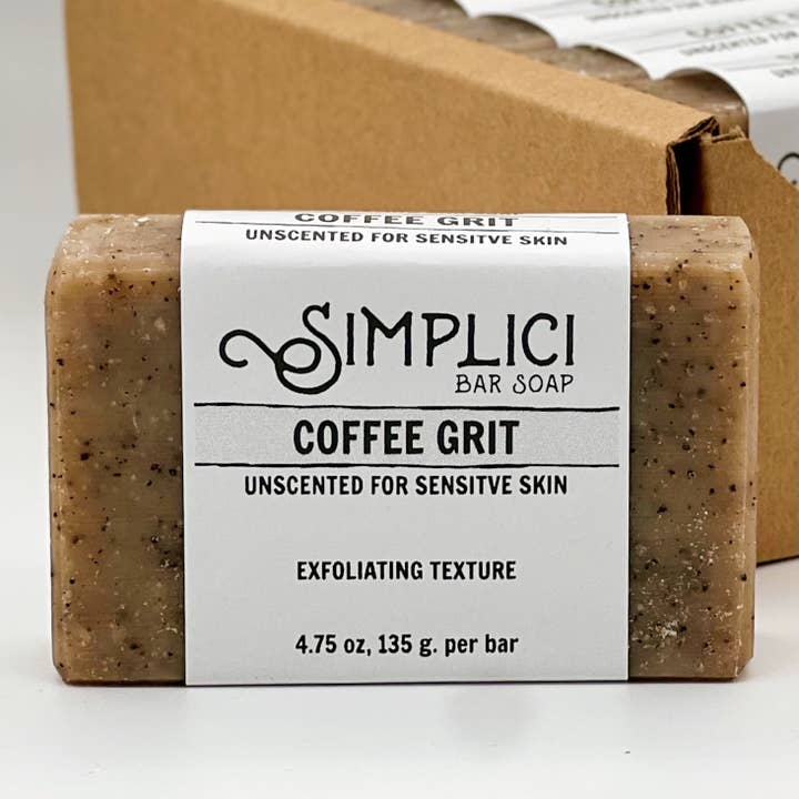 SIMPLICI Coffee Grit Natural Bar Soap. Sensitive Skin Safe. for wholesale by Simplici Soap Factory