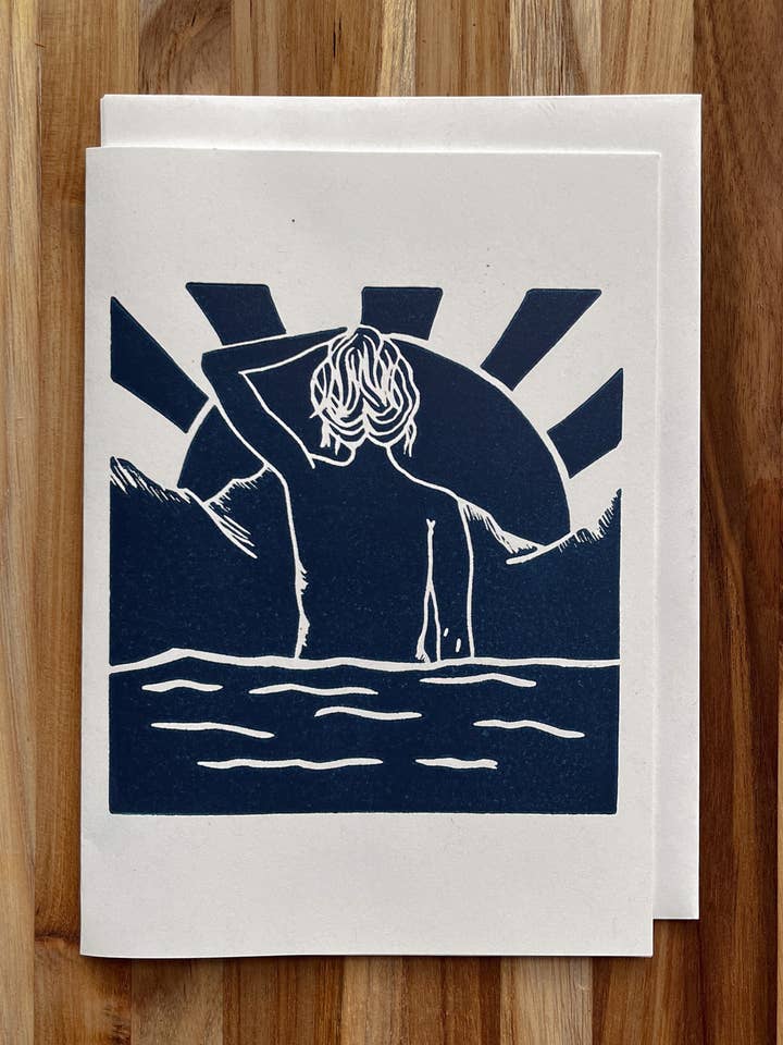 Wenskaart met handblokdruk, Breakwater voor wholesale door HYGGE PRINTS