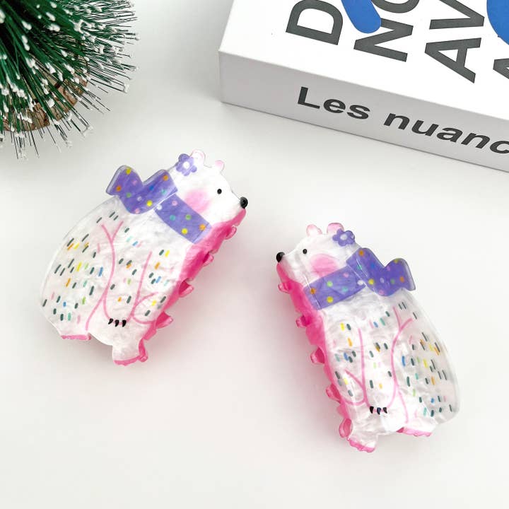 TheDivaSoap - Wholesale Hair Clip - Women's - Scarf Bear Hair Clip, Christmas Claw Hair Clip