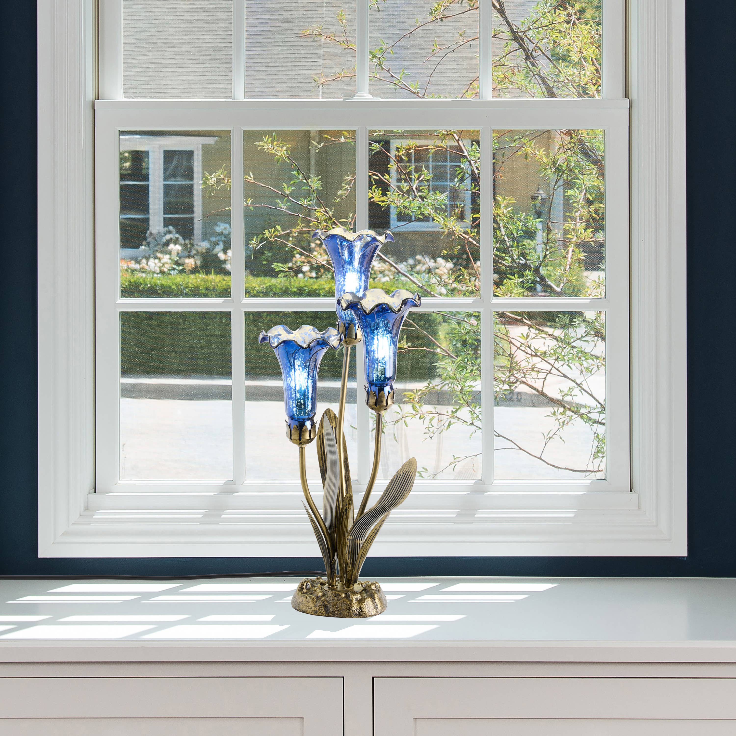 River of Goods - Wholesale Accent/Desk Lamp - 21"H Blue Mercury Glass 3 Lily Uplight Table Lamp3