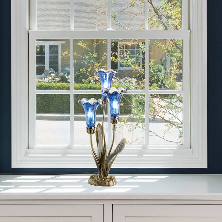 River of Goods - Wholesale Accent/Desk Lamp - 21"H Blue Mercury Glass 3 Lily Uplight Table Lamp3