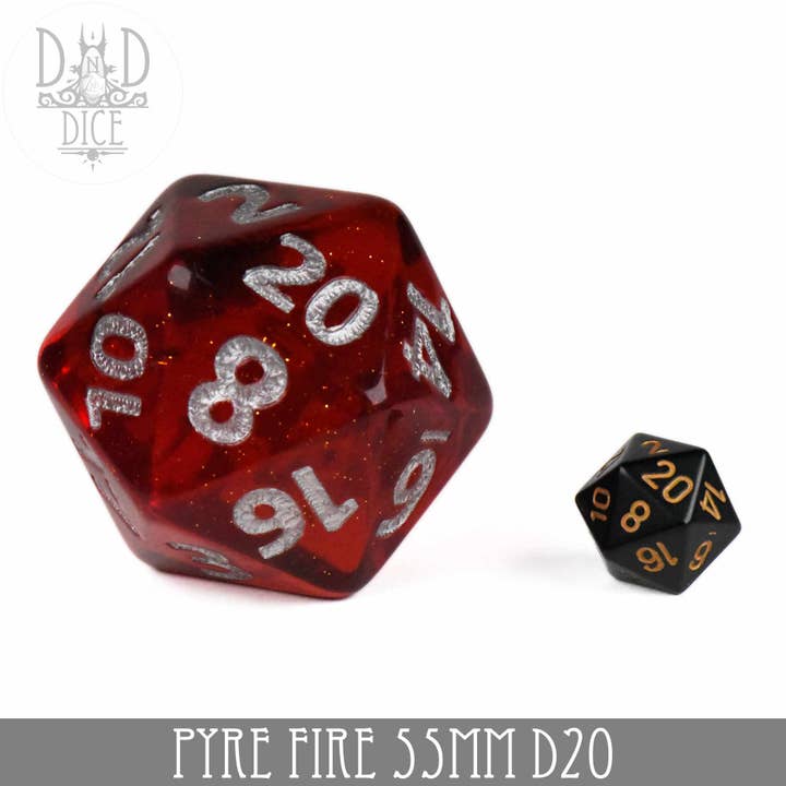 DNDDICE.COM - Wholesale Dice - 55mm D20 Pyre Fire
