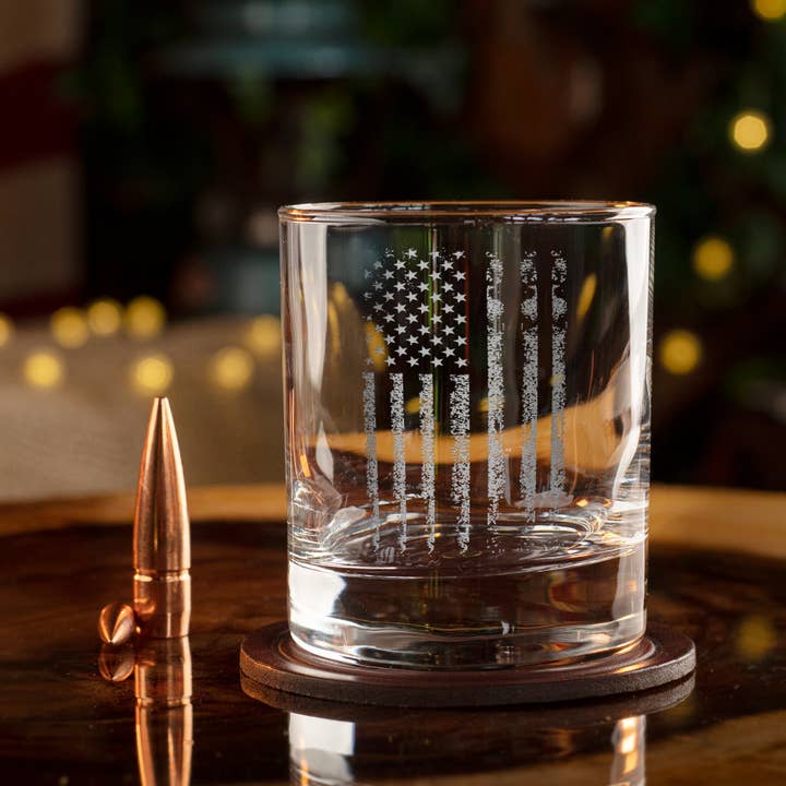 Old Southern Brass - Wholesale Cocktail/Liquor Glass - Distressed American Flag- Whiskey Glass - 10 oz capacity
