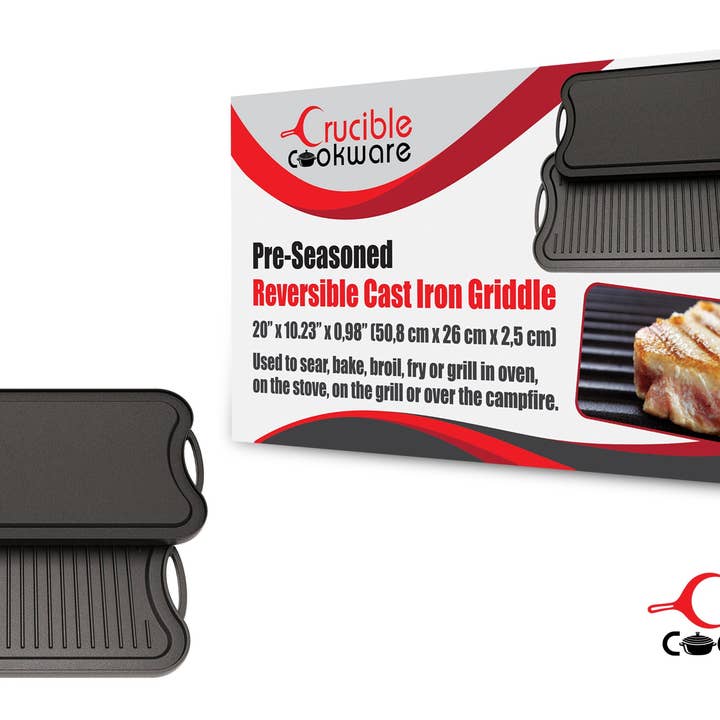 Crucible Cookware - Wholesale Grill Pan/Griddle - Cast Iron Griddle (20" by 10"/51 cm x 26 cm), Reversible, Gr8