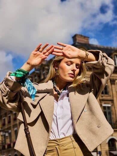 Bracelet Jonc Doré & Tissu Imprimé Vert-bleu pour la vente par BELLISSIMA BIJOUX