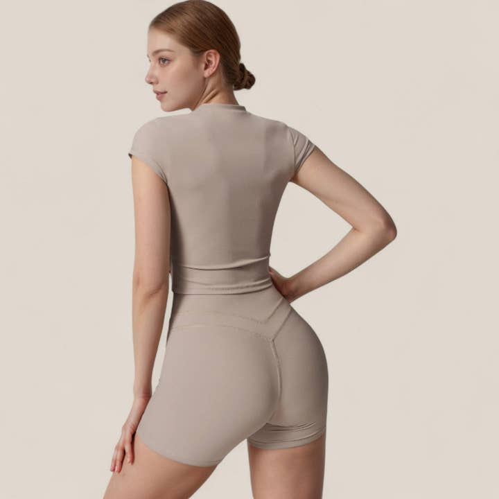 Active by Anna-Kaci - Wholesale Athletic Top - Women's - Fitted Crop Active Tee Short Sleeve Round Neck Stretch21