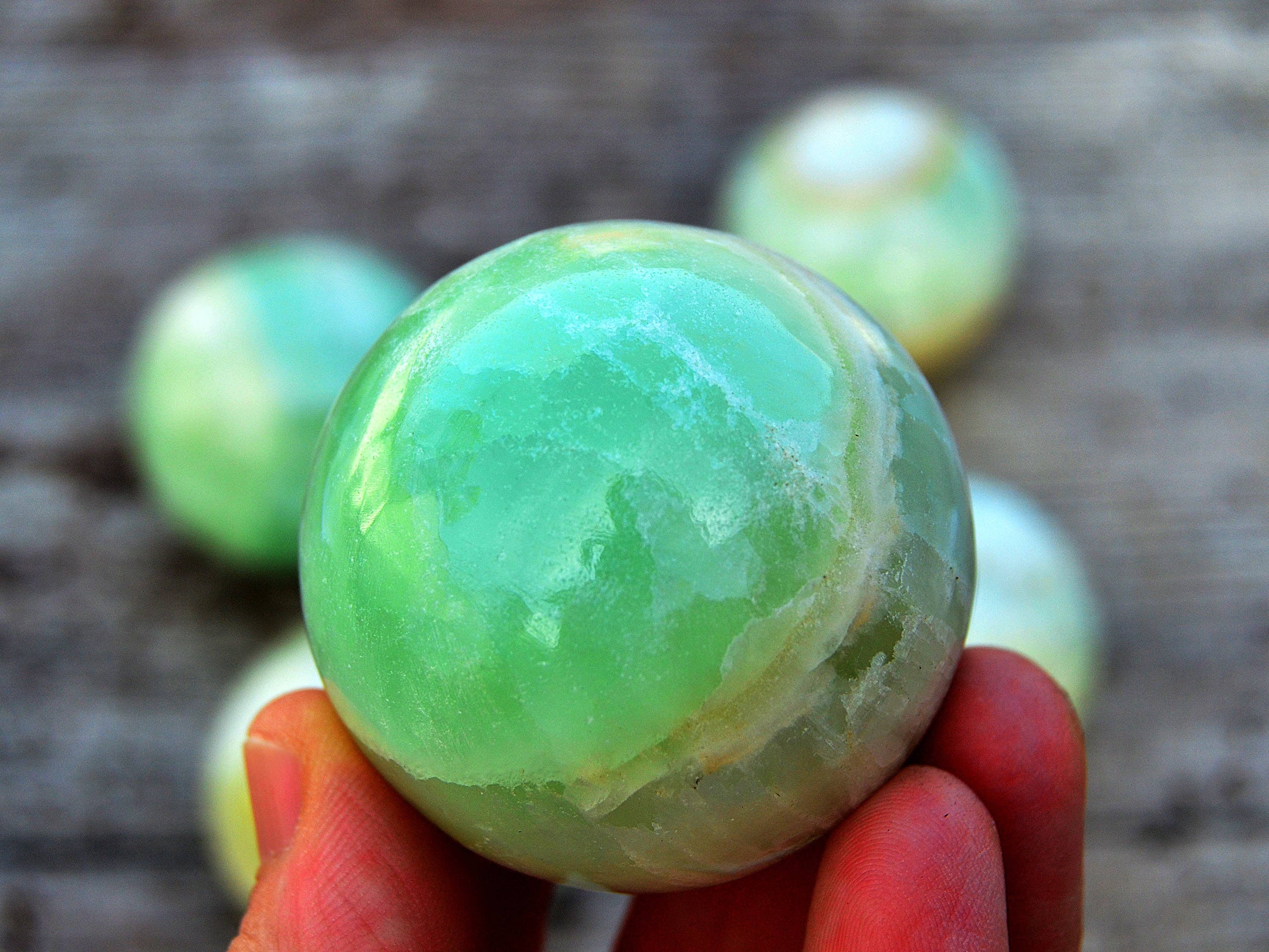 Kaia & Crystals - Wholesale Spiritual Stone/Crystal - Natural Pistachio Calcite Sphere (40mm - 60mm)7