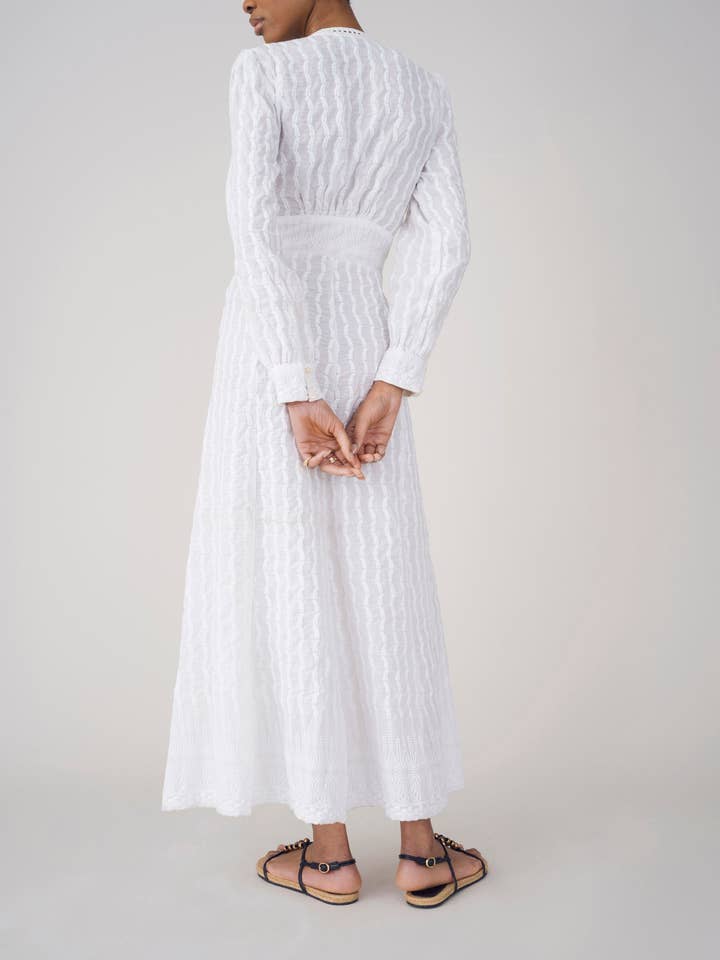 White Anya Embroidered Maxi Dress for wholesale on Faire