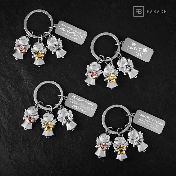 FABACH – Die Schlüsselanhänger-Schmiede - Vente Porte-clés – unisexe - Porte-clés « 3 étoiles » en forme d'ange gardien - porte-bonheur en forme d'ange avec gravure « Les collègues géniaux sont difficiles à trouver »2