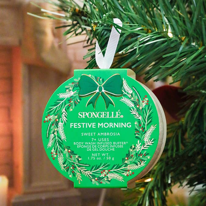Festive Morning - Sweet Ambrosia Holiday Wreath Body Buffer for wholesale by Spongellé | Christmas 2025 | Stocking Stuffers | Gifts