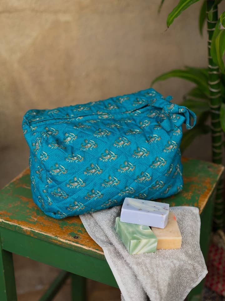 Recycled Sari Zip Wash Bag for wholesale by Namaste