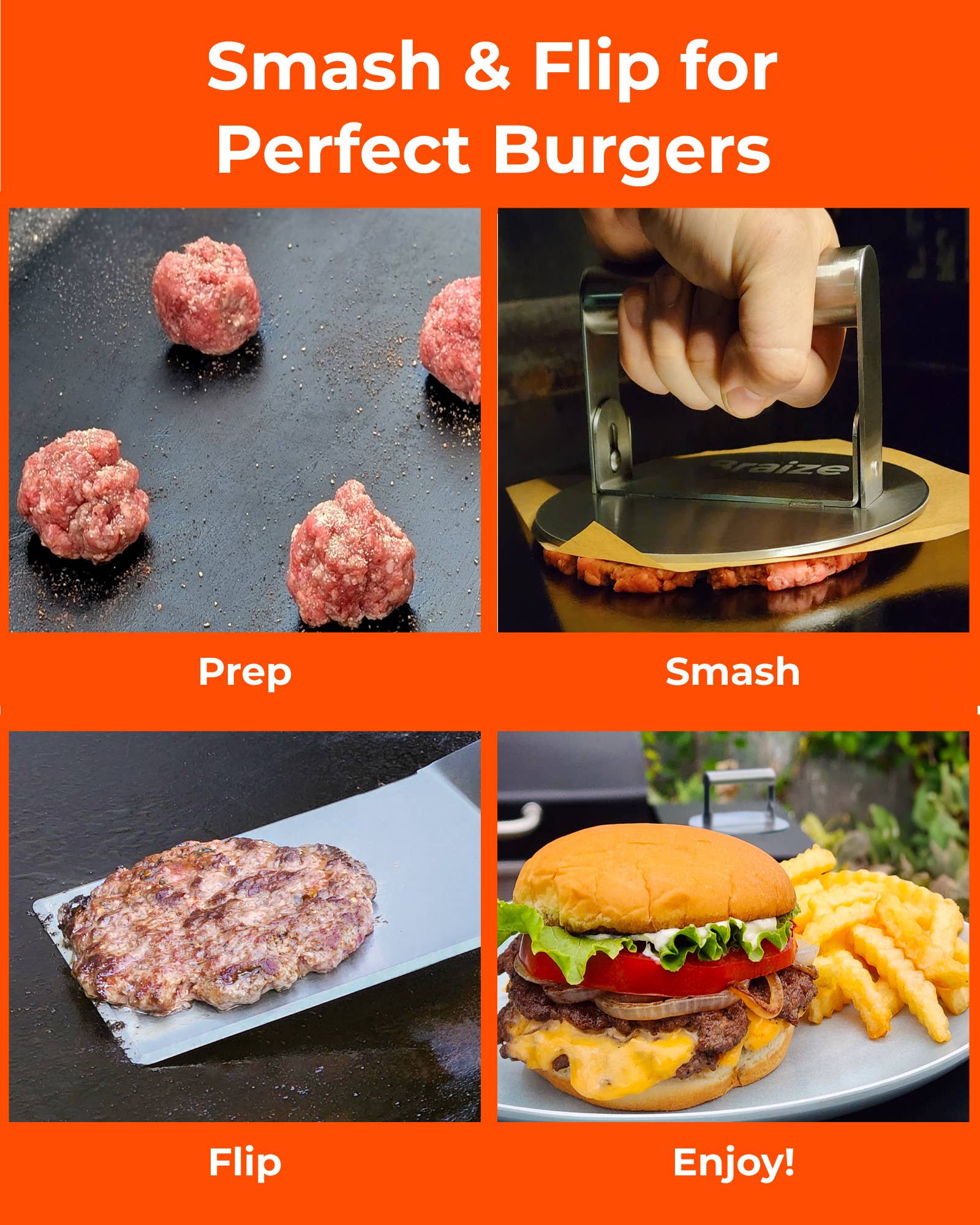 Braize - Wholesale Kitchen Tool/Gadget - Smash Burger Kit – Press, Spatula & Non-Stick Paper Sheets3