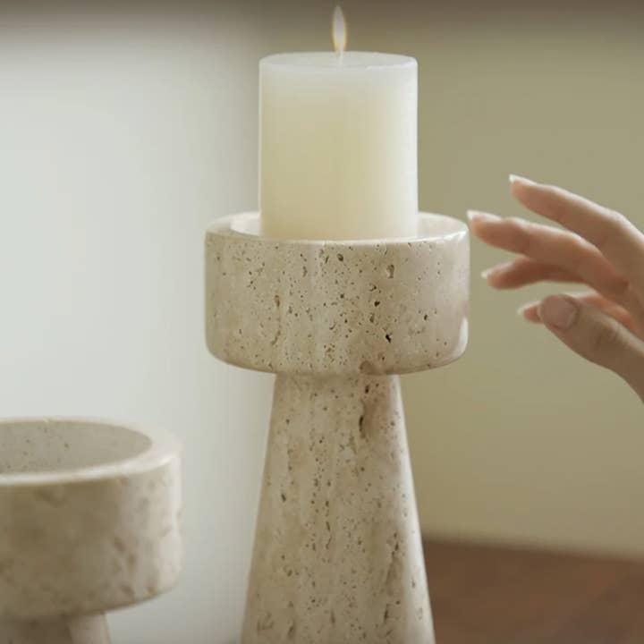 BRECK + FOX - Wholesale Candle holder - Faux Travertine Stone Candle Holder6
