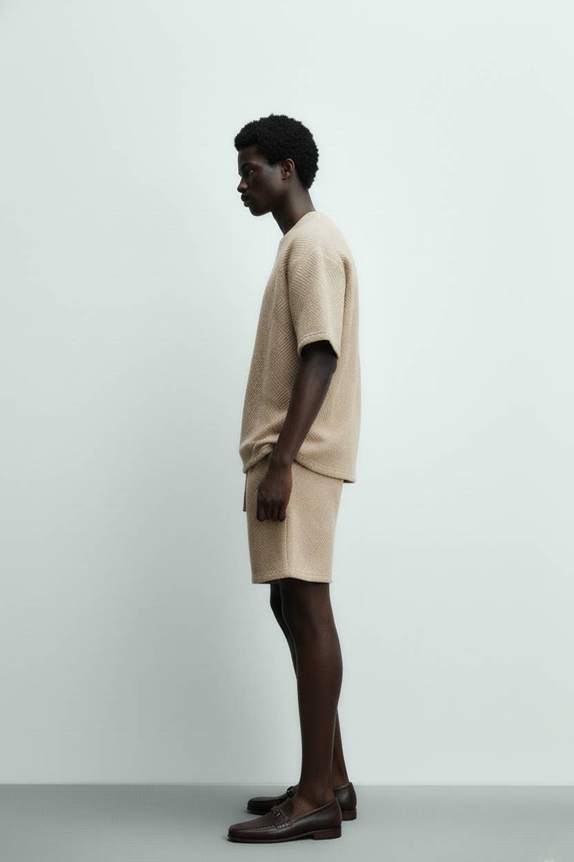 Sand Men's Short Sleeve Textured T-Shirt & Short Set (Sand) for wholesale on Faire1