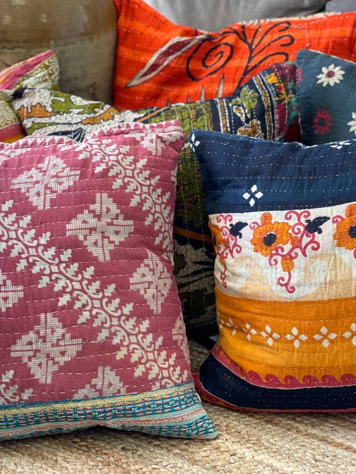 6 PK - One of a Kind Vintage Kantha Pillow Cover 24"x24" for wholesale by Vintage Addiction