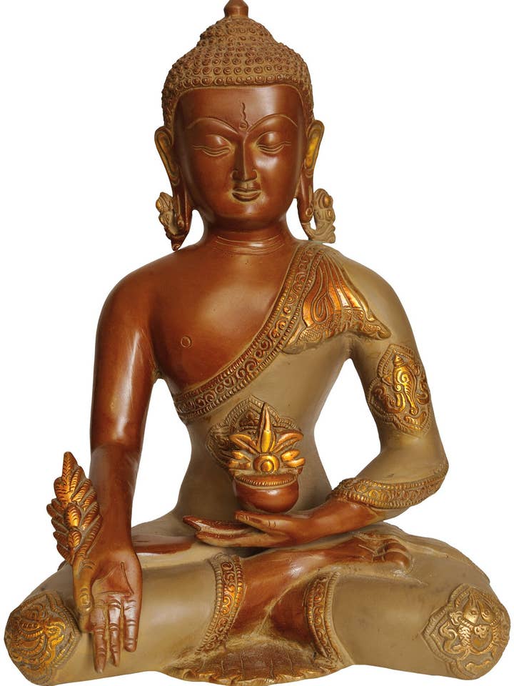 12" The Medicine Buddha In Brass | Handmade Statue for wholesale by Exotic India Art