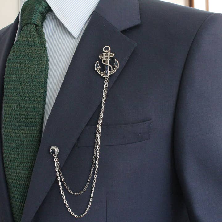 Anchor Letter Chain Brooch Personalized Letter Collar Pin for wholesale by COOLMENCLUB