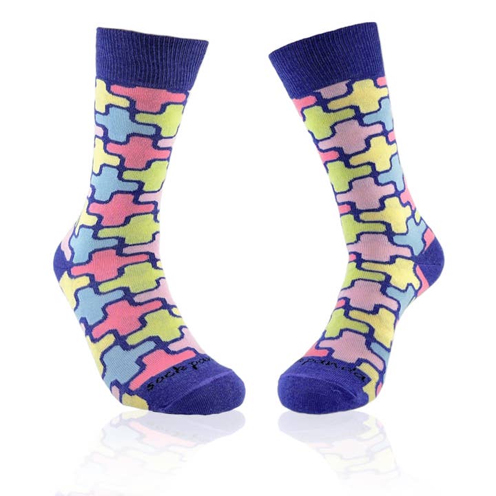 Colorful Puzzle Pattern Socks from the Sock Panda (Adult Medium) for wholesale by Sock Panda