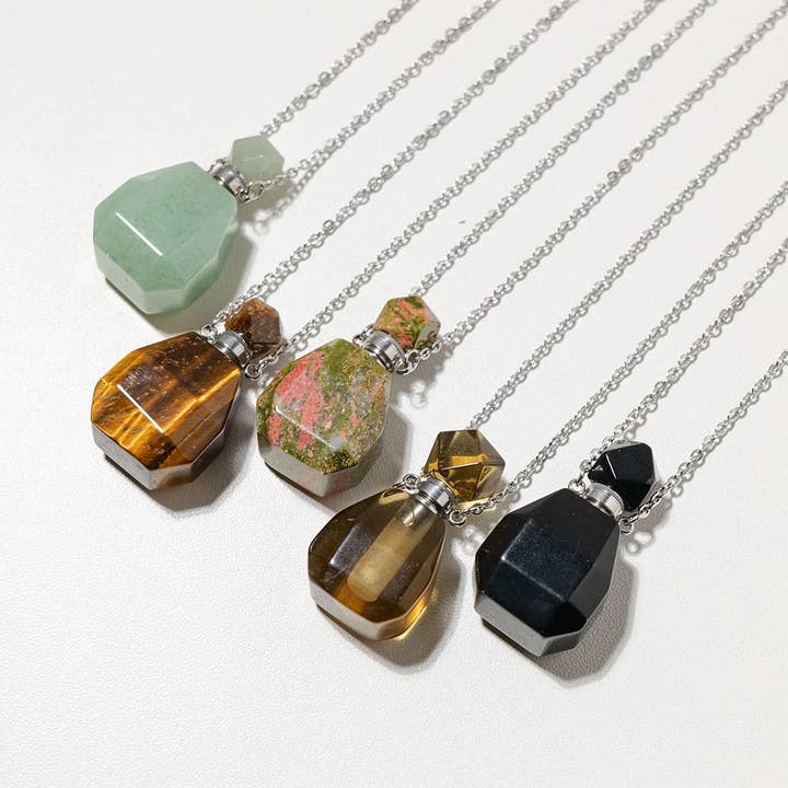 Crystolver - Wholesale Pendant/Charm Necklace - Gemstone Essential Oil Bottle Pendant Necklace