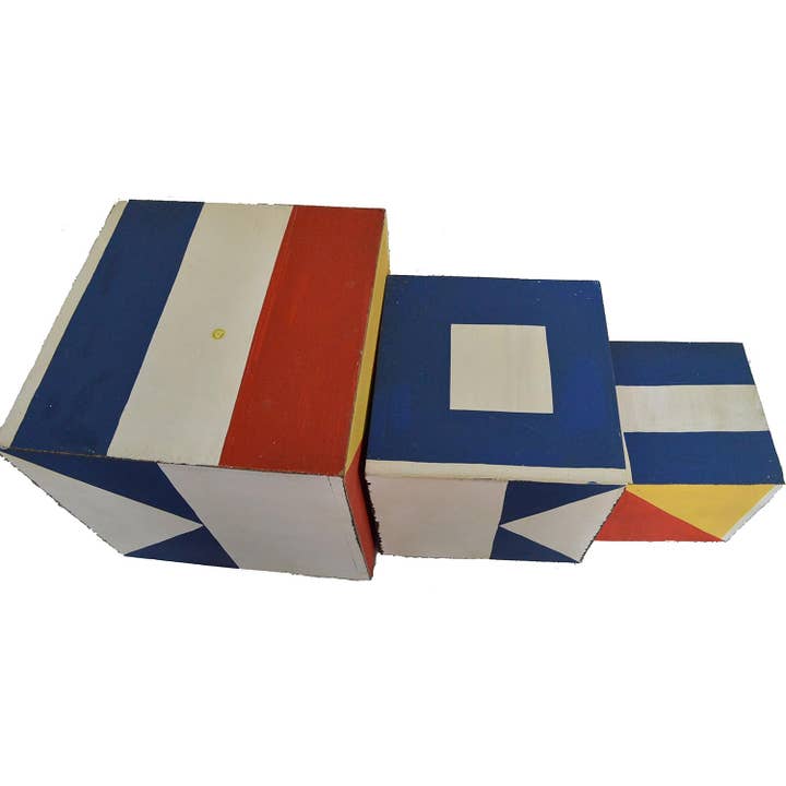 Nautical Tropical Imports - Wholesale Decorative Box - Set of 3 Nautical Flag wood nesting storage boxes