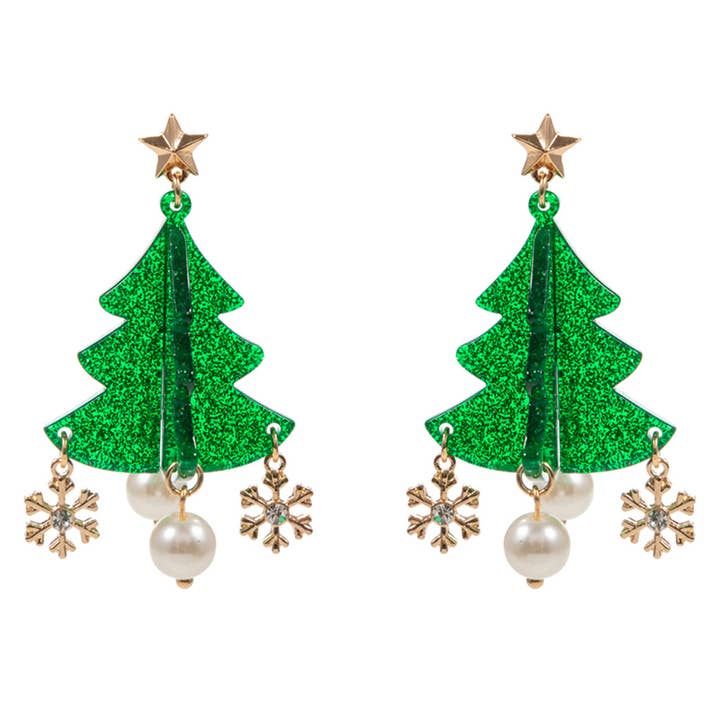 Fashion City - Wholesale Dangle Earrings - Christmas Tree Shape Acetate Post Earrings