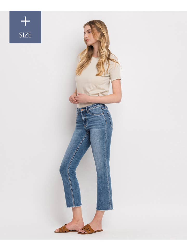 FIVE STEPS TO HEAVEN PLUS SIZE MID RISE CROP STRAIGHT JEANS V2750-P for wholesale on Faire