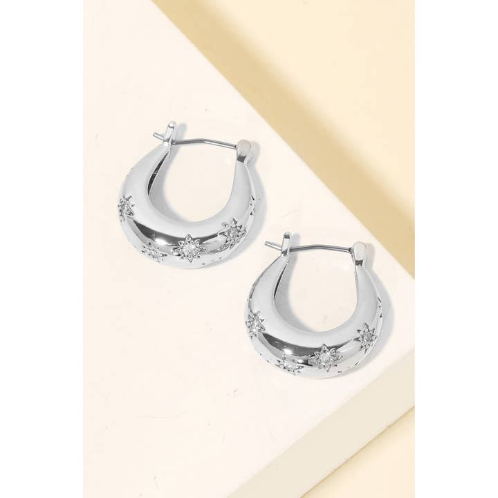 Anarchy Street - Wholesale Hoop Earrings - Star Engraved Graduated Hoop Earrings