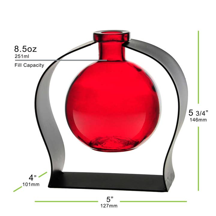 Couronne Co. - Wholesale Vase - Ball Recycled Glass Vase & Arched Metal Stand Red