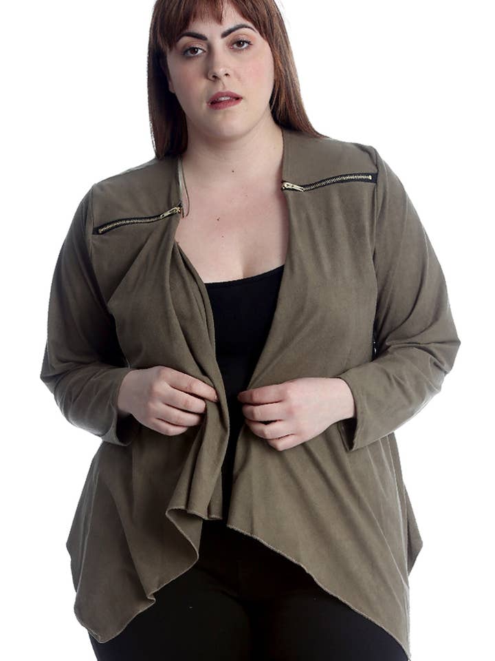 Cardigan en daim à ouverture frontale avec détail zip 3241 pour la vente par NOUVELLE