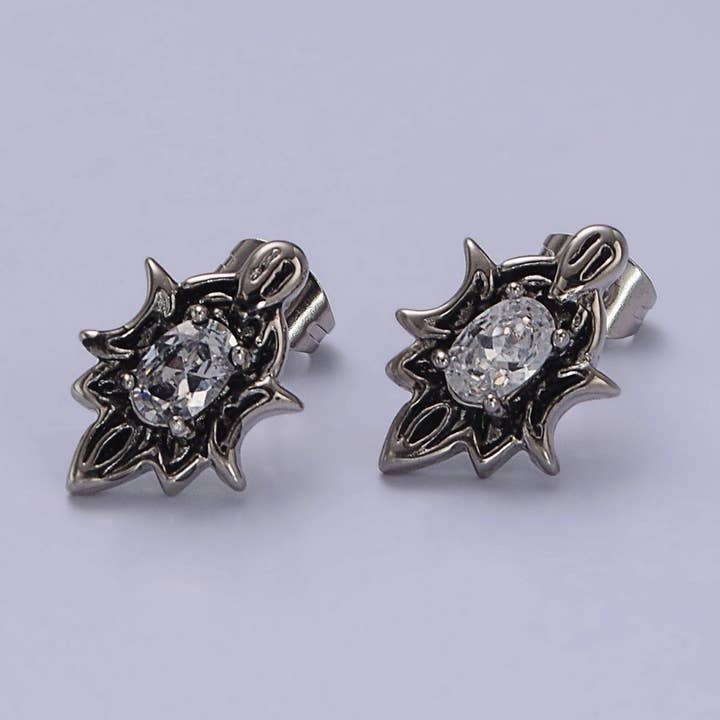 Doorzichtige ovale CZ Double Celestial Crescent Moon oorknopjes van roestvrij staal | AE692 voor wholesale door Aim Eternal