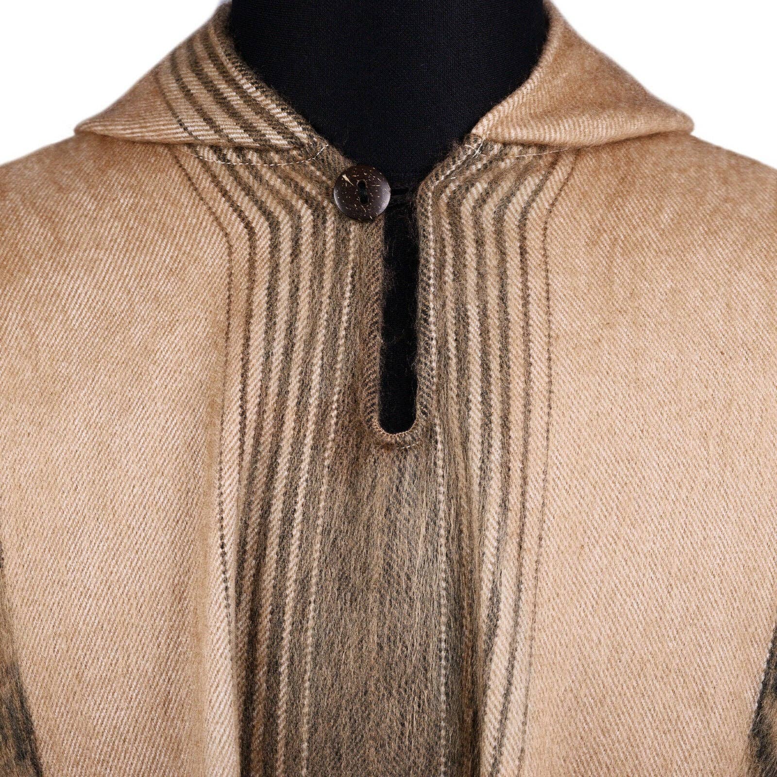 ECUALAMA – wholesale Poncho – Women's – Conambo - Lightweight Baby Alpaca Fringed Hooded Poncho - Taupe & Charcoal - Unisex11