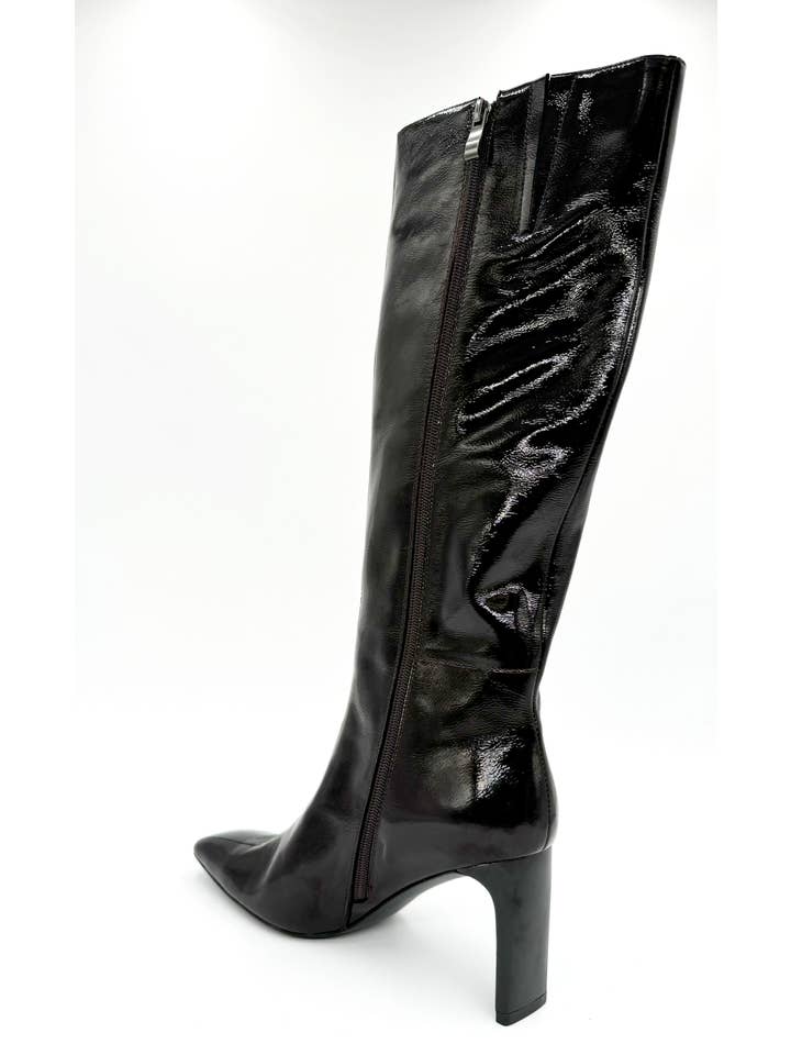 Svart Mishel höga stövlar i svart lackläder för wholesale på Faire4