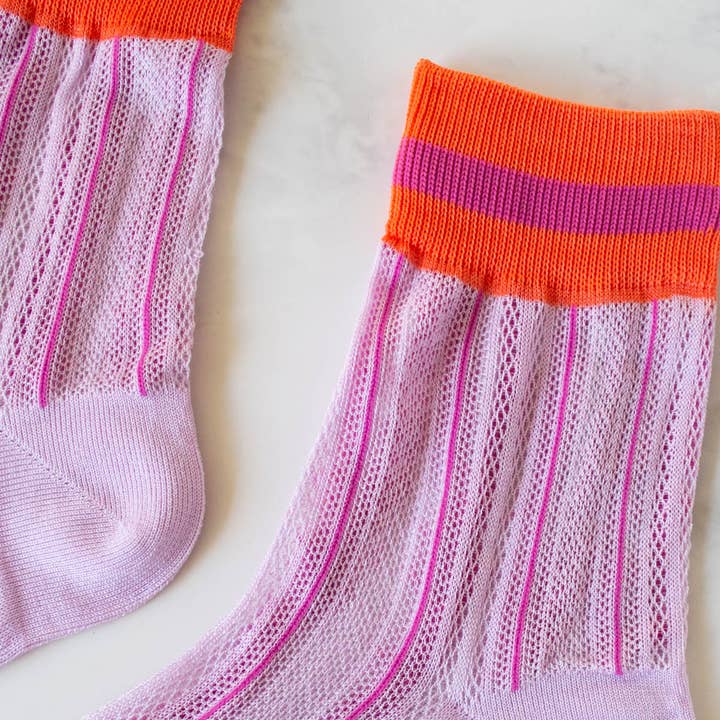 Tiepology - Wholesale Socks - Women's - Ankle Mesh Striped Casual Socks