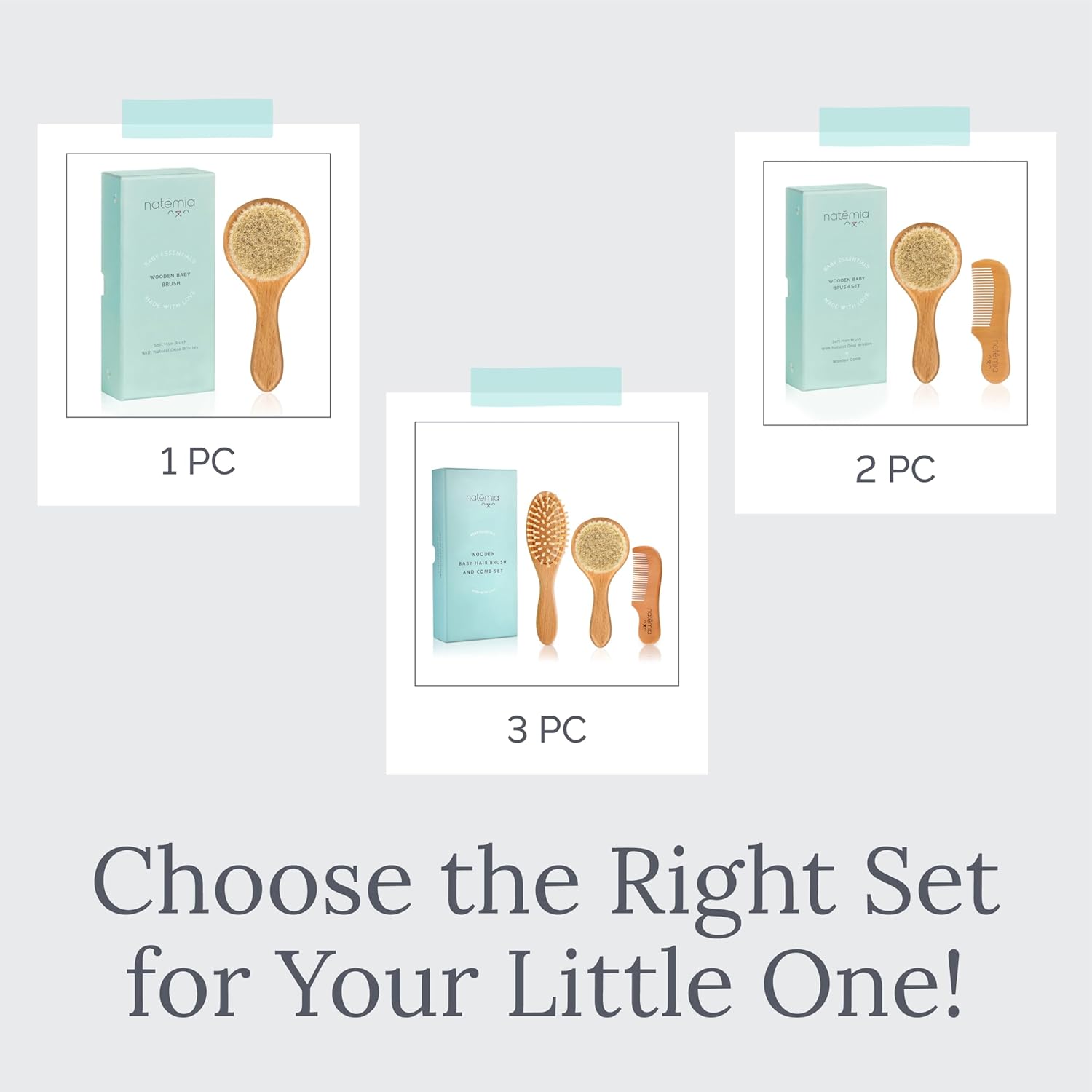 Natemia - Wholesale Hair Brush/Comb - Kids & Baby - Wooden Baby Hair Brush Set (3 Piece)6