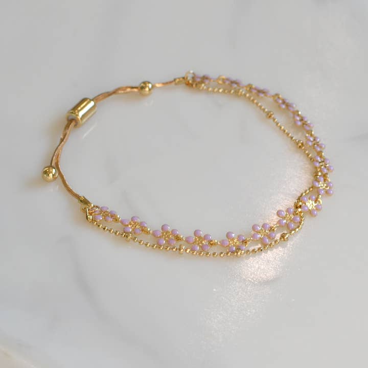 StarryNYC - Wholesale Link & chain bracelet - Color Epoxy Enamel Flower Adjustable Chain Bracelets