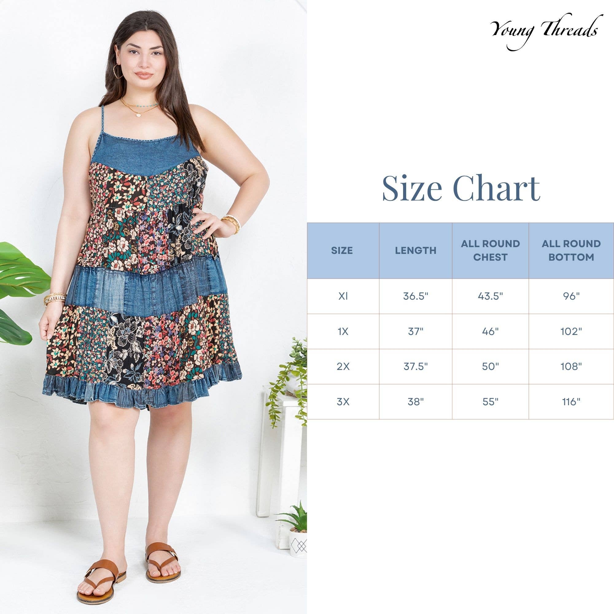 Floral Robe Babydoll Coquette à Bretelles avec Empiècement en Denim en vente sur Faire12